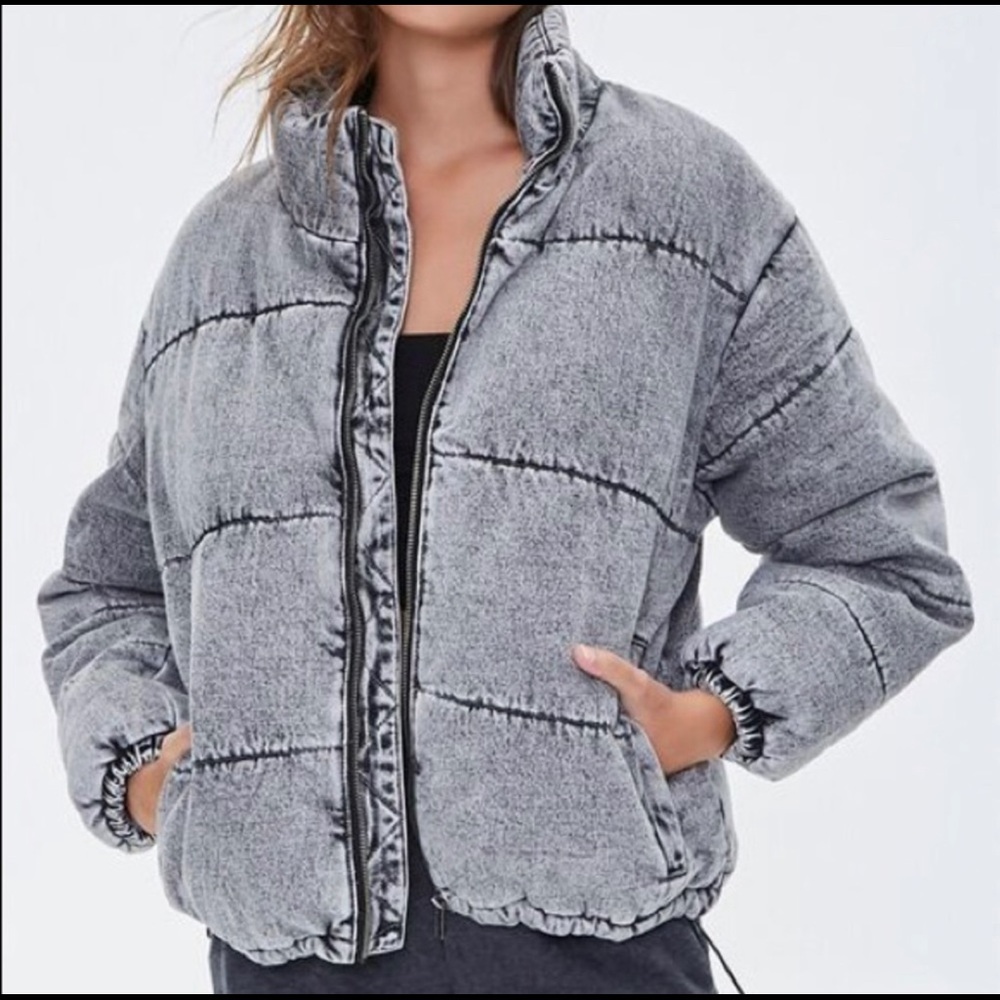 Forever 21 Quilted Denim Washed Jacket